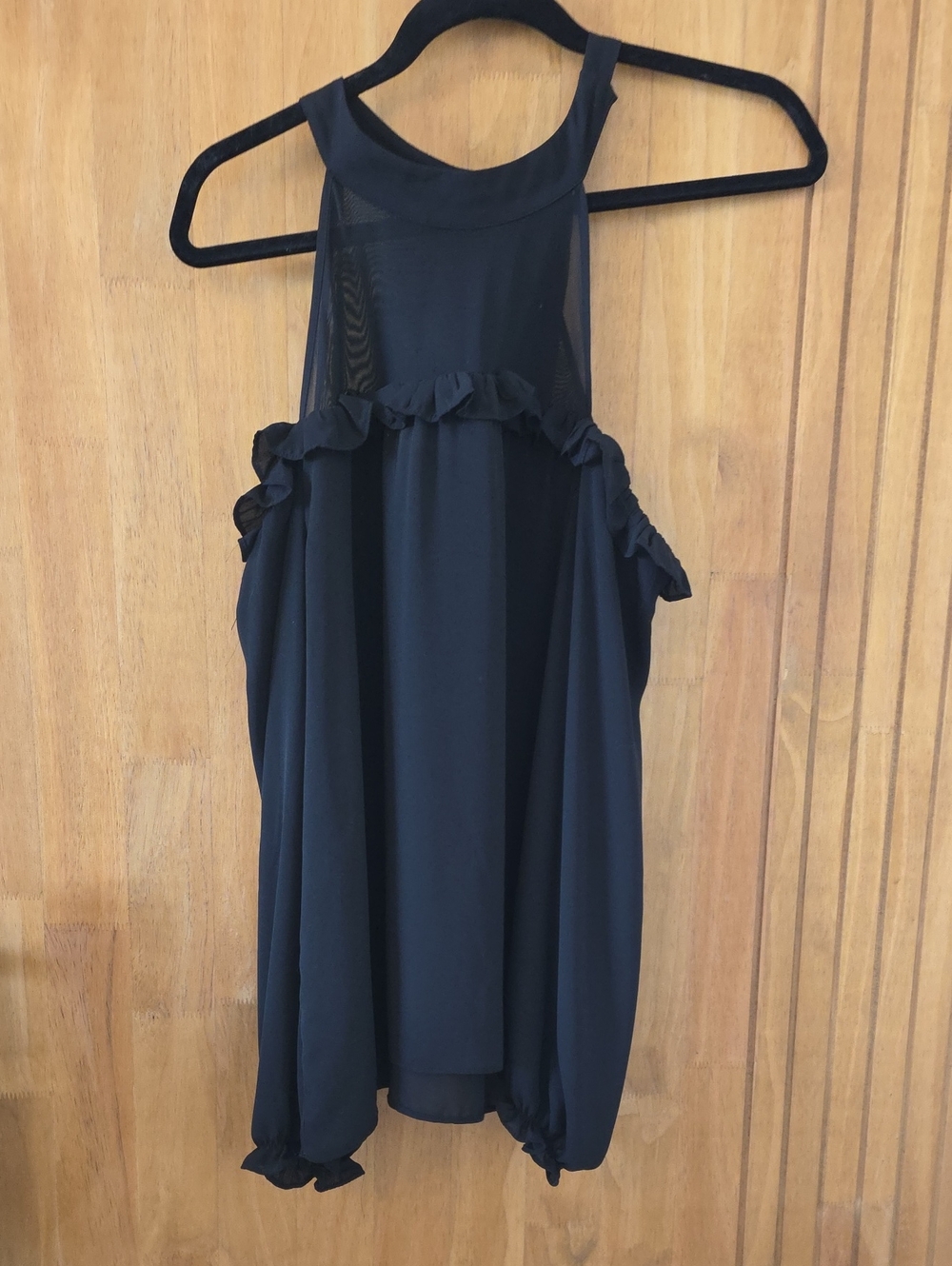 New York & Company Black Halter Ruffle Blouse
